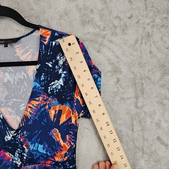 BCBGMAXAZRIA Dress Womens S Blue Floral Jersey Knit Pockets Drop Waist Tropical - Picture 5 of 9